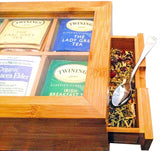 Whitewhale Tea Box Storage Natural Tea Chest Tea Bag Holder with Glass Window