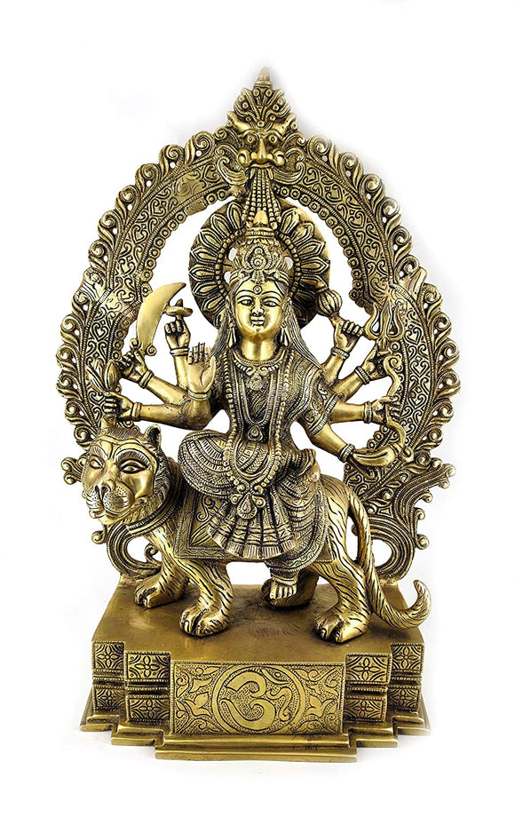 White Whale Maa Durga/Sherawali Brass Statue Religious Goddess Sculpture Idol - Large