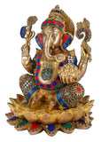 White Whale Brass Lord Mangalkari Ganesha Sitting On Lotus Bhagwan Idol Ganesha Statue Ganpati Murti Home Decor