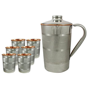 White Whale Pure Copper Luxury Jug (Outside Steel Jug ) with glasses, capacity 2100 ml.