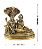 White Whale Lord Vishnu with Lakshmi Rest Upon Shesha Naag Brass Statue Religious Strength Sculpture Idol