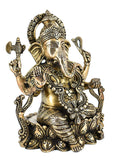 White Whale Brass Lord Ganesha Sitting On Lotus Statue Idol Home Decor Figurine (10 Inches)