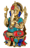 White Whale Brass Lord Ganesha Sitting On Lotus Statue Idol Home Decor Figurine (12 Inches)