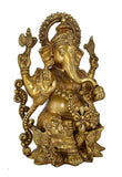 White Whale Brass Lord Ganesha Sitting On Lotus Statue Idol Home Decor Figurine (12 Inches)