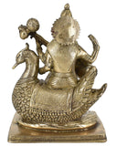 White Whale Brass Goddess Saraswati Sitting On Swan Statue Idol Home Decor Figurine