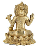 White Whale Brass Brahma Sitting on Lotus Statue Hindu Religion God Sculpture Idol Statue Murti