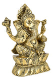 White Whale Brass Lord Ganesha  Left Side Trunk  Sitting On Lotus Statue Idol Home Decor Figurine