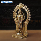 White Whale Brass Karunapara Lord Vishnu Blessing in YakshaMukha Frame with Shankhya Lamps - High Gold Finish