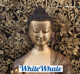 White Whale Brass Dhyana Buddha Meditating Under a Tree of Life - Rustic Copper and Mystique Gold Finish
