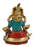 White Whale Kuber Brass Statue With Multicolor Stone Work Religious Strength God Sculpture Idol Home Decor