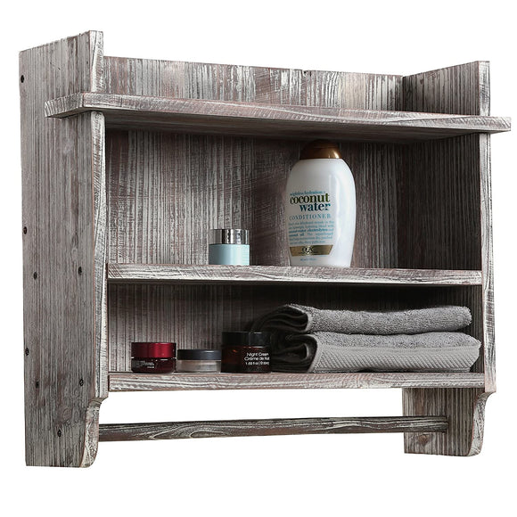 White Whale Wooden Bathroom Organizer Rack with 3 Shelves and Hanging Towel Bar