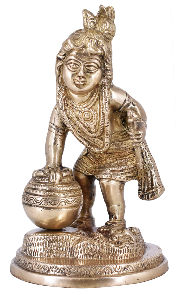 White Whale Makhan Krishna Statue Hindu God Figurine Flute Lover Solid Handmade Brass Sculpture Home Decor