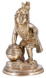 White Whale Makhan Krishna Statue Hindu God Figurine Flute Lover Solid Handmade Brass Sculpture Home Decor