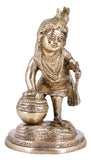 White Whale Makhan Krishna Statue Hindu God Figurine Flute Lover Solid Handmade Brass Sculpture Home Decor