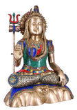 White Whale Lord Shiva Brass Statue with Multicolor Stone Work Idol Sculpture Hindu God Natraja Shiv Figurine Home Decor Showpiece Statue