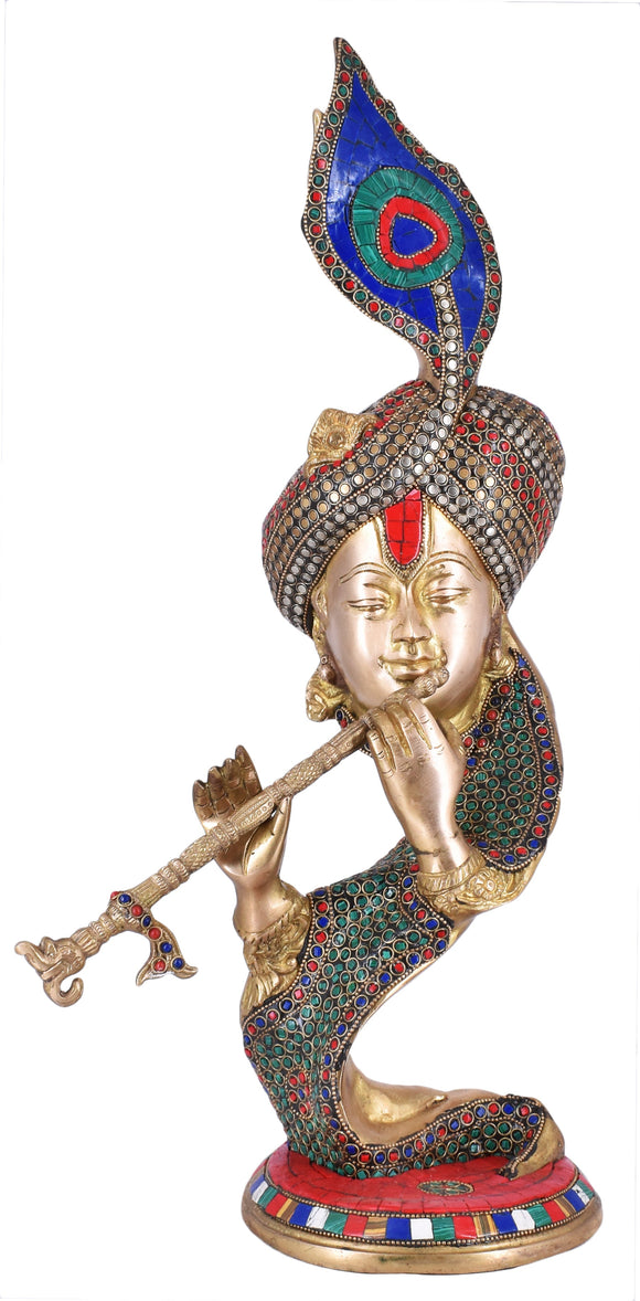 White Whale Brass Hindu God Lord Krishna Bhagwan Lord Krishna Idol Statue Murti