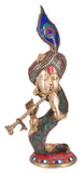 White Whale Brass Hindu God Lord Krishna Bhagwan Lord Krishna Idol Statue Murti
