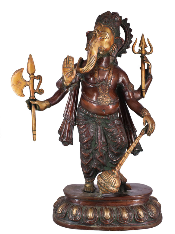 White Whale Brass Lord Ganesha Sitting On Lotus Statue Idol Home Decor Figurine