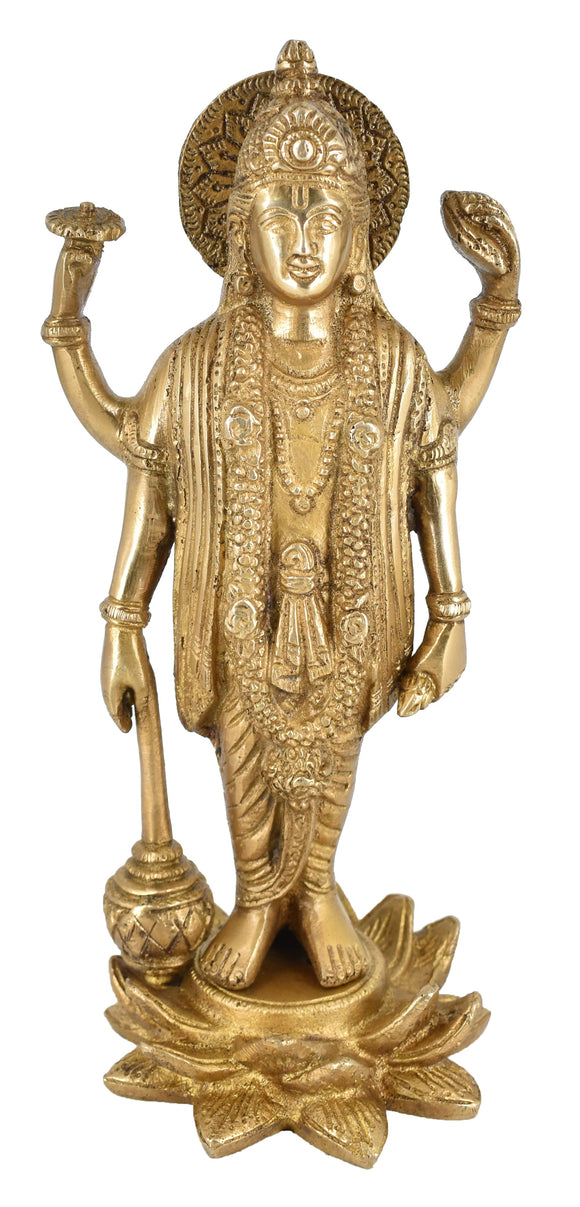 White Whale Brass Lord Vishnu Standing Religious Brass Statue Home Decor Figurine