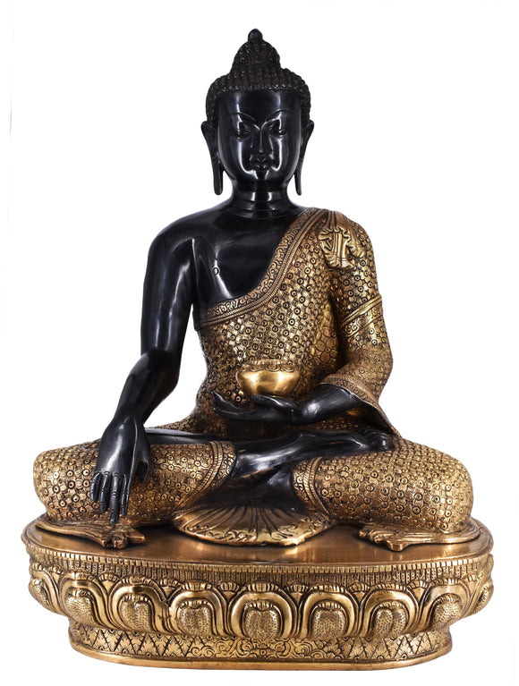 White Whale Brass Earth Touching Brass Buddha Idol Medicine Buddha for Home Decor Living Room Meditation Luck Gift Feng Shui