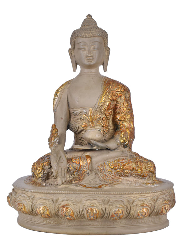 White Whale Brass Medicine Buddha Statue Murti for Home Decor Entrance Office Table Living Room Meditation Luck Gift Feng Shui