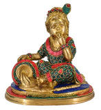 White Whale Little Krishna Idol India Hind Hindu God Brass Sculpture Makhan Krishna Statue Decor Gift
