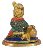 White Whale Little Krishna Idol India Hind Hindu God Brass Sculpture Makhan Krishna Statue Decor Gift