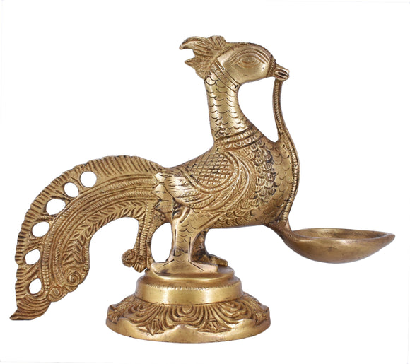 White Whale Brass Peacock Design Oil Wick Diya 