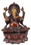 White Whale Brass Lord Ganesha Sitting On Lotus Statue Idol Home Decor Figurine