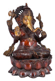 White Whale Brass Lord Ganesha Sitting On Lotus Statue Idol Home Decor Figurine