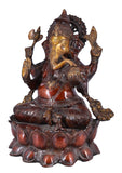 White Whale Brass Lord Ganesha Sitting On Lotus Statue Idol Home Decor Figurine