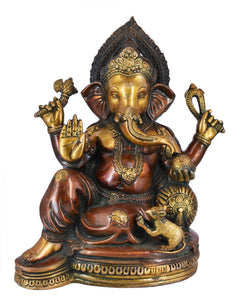 White Whale Brass Lord Ganesha Sitting On Lotus Statue Idol Home Decor Figurine