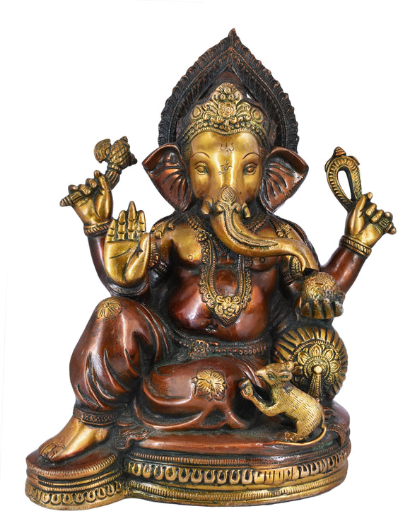 White Whale Brass Lord Ganesha Sitting On Lotus Statue Idol Home Decor Figurine