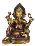 White Whale Brass Lord Ganesha Sitting On Lotus Statue Idol Home Decor Figurine