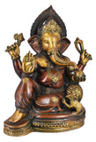 White Whale Brass Lord Ganesha Sitting On Lotus Statue Idol Home Decor Figurine