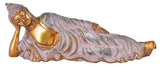 White Whale Large Brass Reclining Buddha Statue in Resting Pose with Multicolor Stone Work feng Shui Home Decorative Showpiece