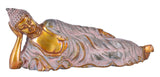 White Whale Large Brass Reclining Buddha Statue in Resting Pose with Multicolor Stone Work feng Shui Home Decorative Showpiece