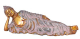 White Whale Large Brass Reclining Buddha Statue in Resting Pose with Multicolor Stone Work feng Shui Home Decorative Showpiece