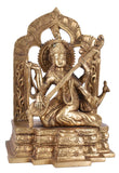 White Whale Maa Saraswati Brass Statue Religious Goddess Sculpture Idol