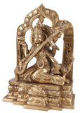 White Whale Maa Saraswati Brass Statue Religious Goddess Sculpture Idol