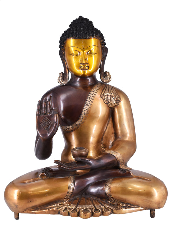 White Whale Brass Buddha Statue Murti for Home Decor Entrance Office Table Living Room Meditation Luck Gift Feng Shui Home Décor