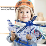 White Whale Toy Airplane Realistic Helicopter w/ Pilote Omni-Directional Wheel Anti-Collision Sensor Music Light Kids Education Toy