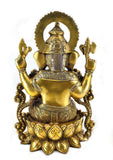 White Whale Large Lord Ganesha Sitting On Lotus Brass Idol Hindu Good Luck God Deity Ganesh Statue -Hindu Ganesha Idol Sculptures Home Décor