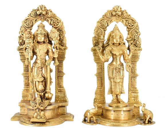 White Whale Brass Lord Vishnu and Lakshmi Statue Idol Murti for Home Decor Mandir Pooja Carved Frame with Kirtimuka