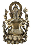 White Whale Large Lord Ganesha Sitting On Lotus Brass Idol Hindu Good Luck God Deity Ganesh Statue -Hindu Ganesha Idol Sculptures Home Décor