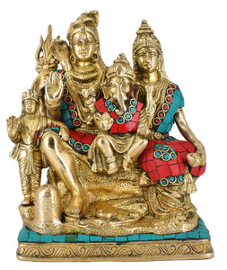White Whale Brass Lord Shiva Family Statue Religious Shiv Parivar Ganesha Parvati Kartik Idol Figurine