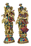 White Whale Brass Lord Radha Krishna Couple Bhagwan Large Statue Sculpture Turquoise Murti for Home Decor Pooja Temple - 29 Inch
