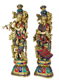 White Whale Brass Lord Radha Krishna Couple Bhagwan Large Statue Sculpture Turquoise Murti for Home Decor Pooja Temple - 29 Inch