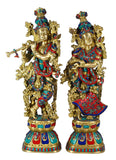 White Whale Brass Lord Radha Krishna Couple Bhagwan Large Statue Sculpture Turquoise Murti for Home Decor Pooja Temple - 29 Inch