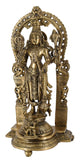 White Whale Brass Lord Bhagwan Vishnu Narayan Statue Idol Murti with Garuda for Home Decor Carved Frame with Kirtimuka